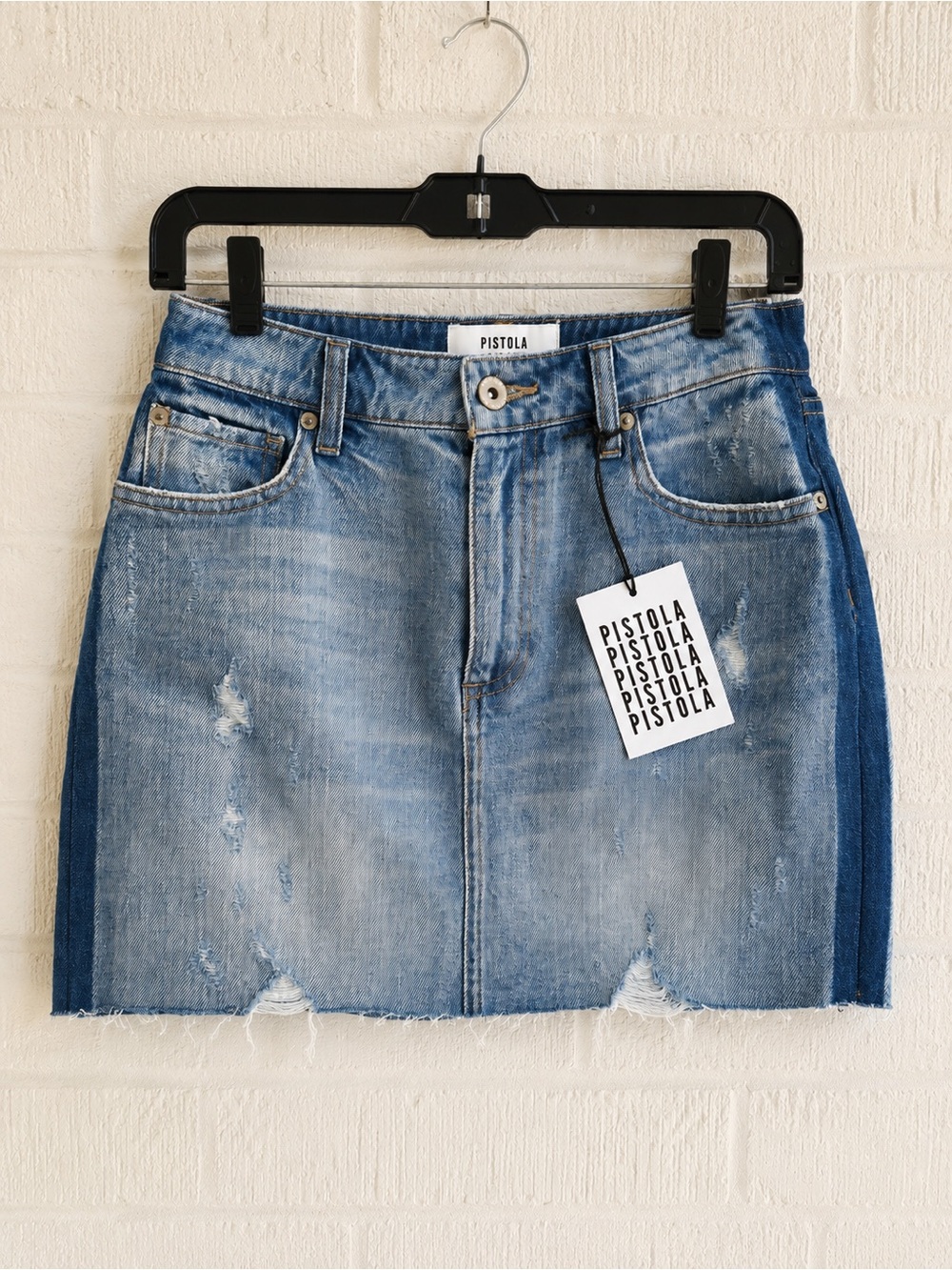 Pistola Distressed Raw Hem Denim Mini Skirt | NWT | Size 27